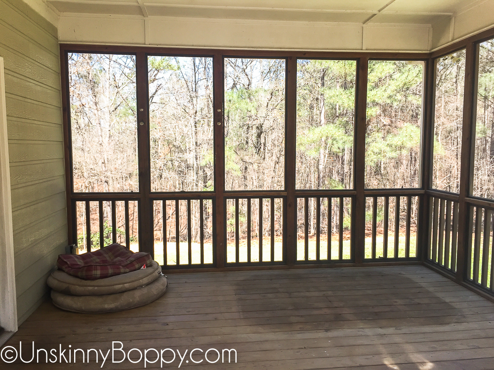 Screened In Back Porch Decorating Ideas With Swinging Day Bed,Benjamin Moore Seashell Paint Color