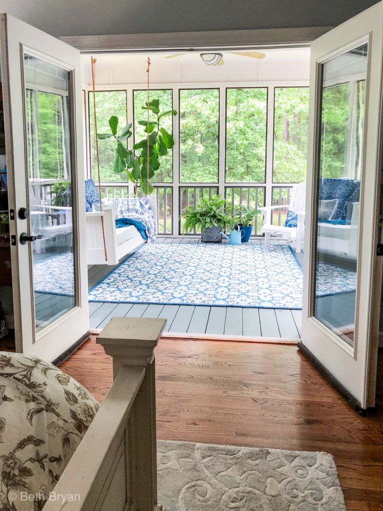 Screened In Back Porch Decorating Ideas With Swinging Day Bed,Roberta Roller Rabbit Quilt Sale